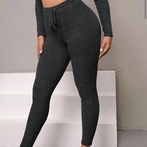 SHEIN drawstring waist rib-knit leggings